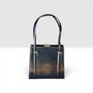 Gucci Black Patent Leather Frame Top Handle Bag Gold Hardware Refurbished
